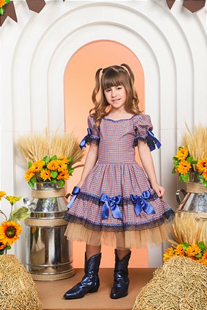 VESTIDO JUNINO XADREZ COM LACOS