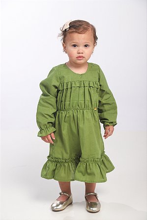 VESTIDO COM PREGA E BABADO