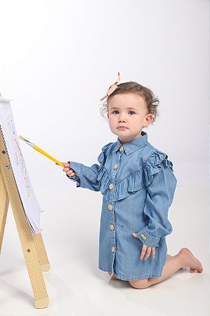 VESTIDO JEANS COM ABERTURA FRONTAL SG