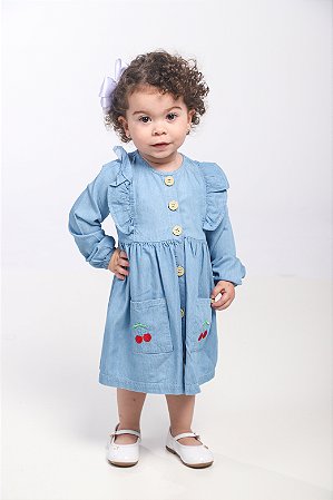 VESTIDO JEANS CEREJA COM ABERTURA FRONTAL
