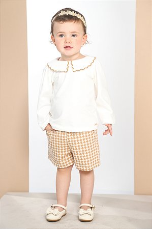 CONJ SHORTS TWEED COM BLUSA DE COTTON