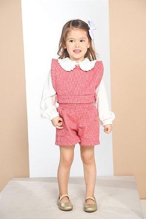 CONJ SHORTS COM CAMISA E COLETE TWEED