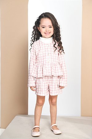 CONJ SHORTS E CASACO TWEED COM BLUSA