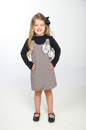 CONJ VESTIDO XADREZ COM BLUSA DE MALHA