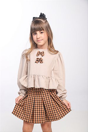 CONJ SAIA XADREZ PREGAS E BATA COM LACINHOS