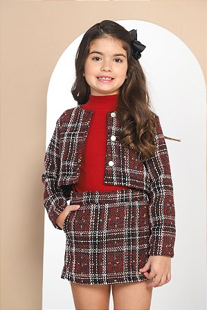CONJ SHORTS SAIA CASACO DE TWEED E BLUSA DE GOLA