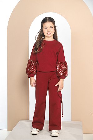 CONJ CALÇA E BLUSA DE MOLETOM MANGA DETALHADA