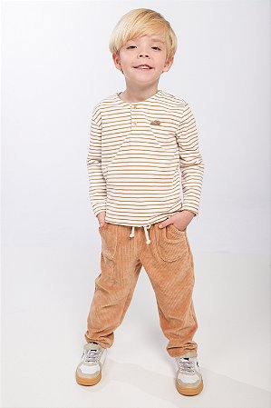 CONJ CALÇA VELUDO COM BATA LISTRADA