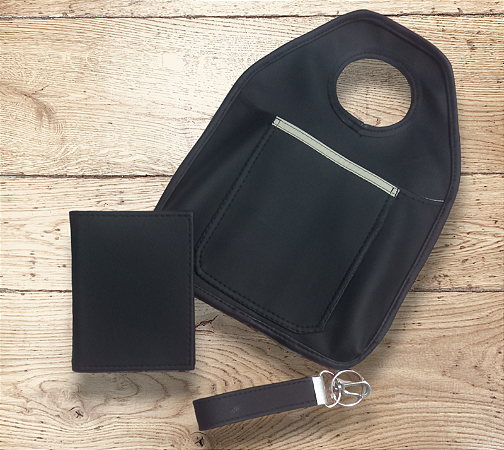Kit para carro: lixeira, carteira e chaveiro
