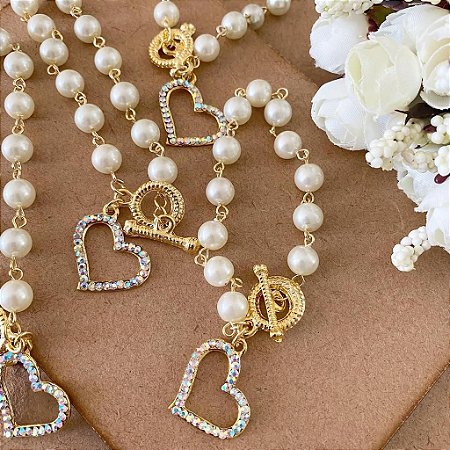 Pulseira perola e strass