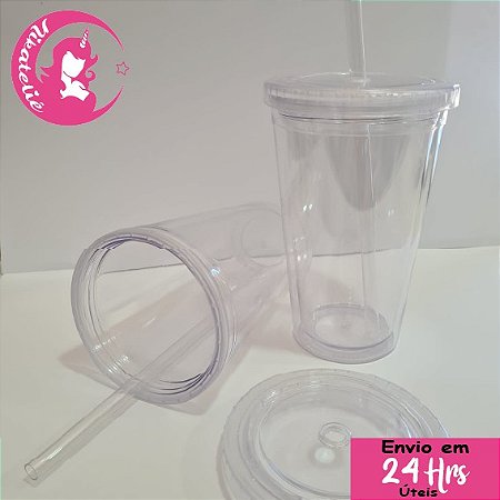 Copo Parede Dupla em Acrílico 500ml - Tampa Reta - Copo Snowglobe