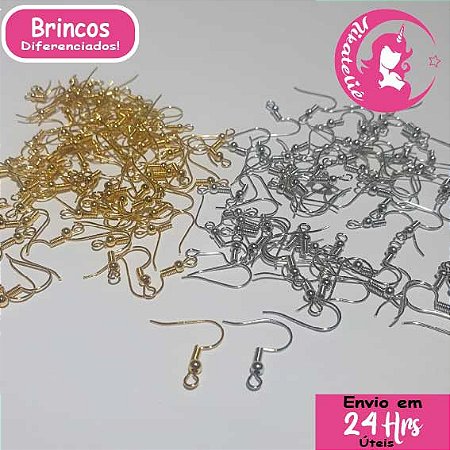 Anzol Para Brinco em Latão (Não Enferruja) - Dourado/Prata - X mm - 50 unidades