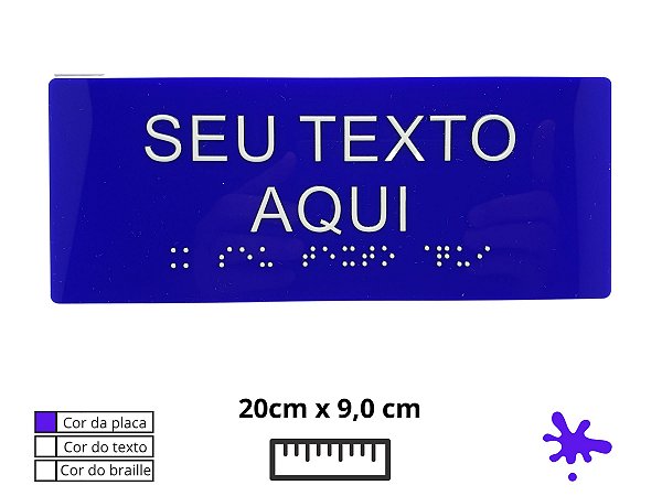 Placa de Braille 20x9 cm, acrílico azul, texto e braille na cor branca PBAZ2009BB