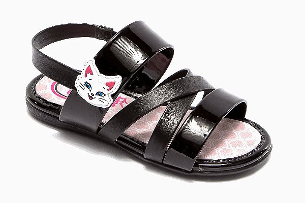 Sandália Infantil Feminina Verniz Premium Preto - Molekinha