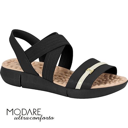 Sandália NP Linho Metal / Elástico / Verniz Premium 7142.102 - Preto / Branco - Modare