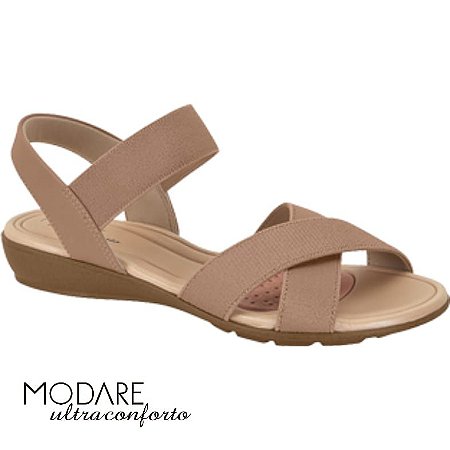 Sandália Rasteira Ultraconforto Napa Floather Nature Elástico Nude - Modare