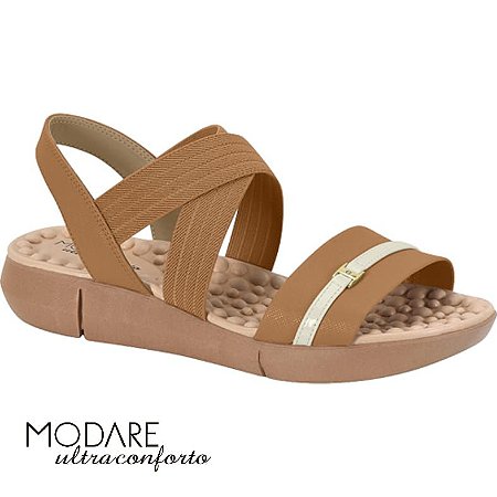 Sandália NP Linho Metal / Elástico / Verniz Premium 7142.102 - Camel / Branco Off - Modare
