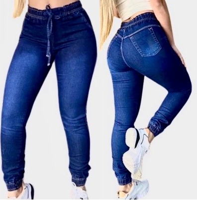 Calça Jogger Feminina Jeans Blogueira Cintura Alta