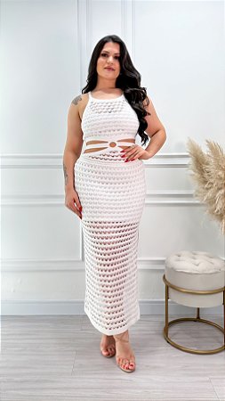 Vestido Tricot Rendado Fiorella Branco