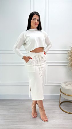 Conjunto Moletinho Cropped Saia Leona