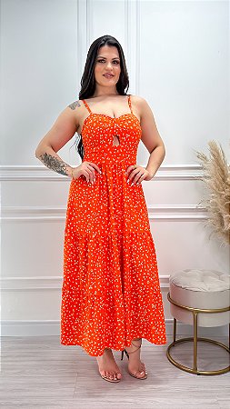 Vestido Midi Laranja em Viscolinho Helena