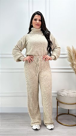 Conjunto Blusa e Calça em Tricot Mousse Off White Dara