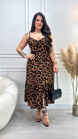 Vestido Midi Onça Botões Luna