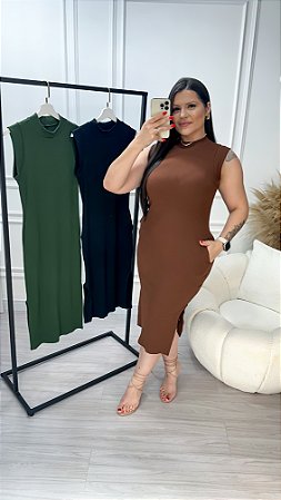 Vestido Canelado Mascle Tee Marrom