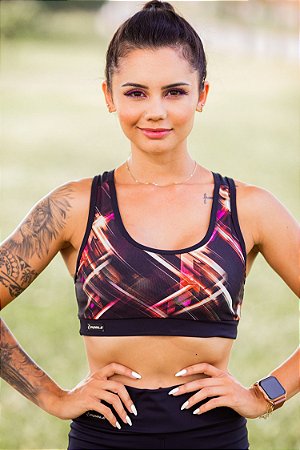 Top Atena nadador alta sustentação preto com estampado poliamida – PORLE