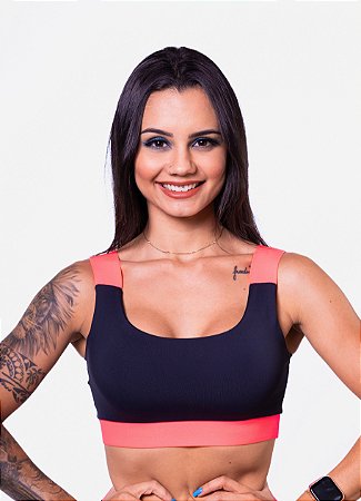 Top anitta preto alta sustentação com elástico neon suplex de poliamida - PORLE