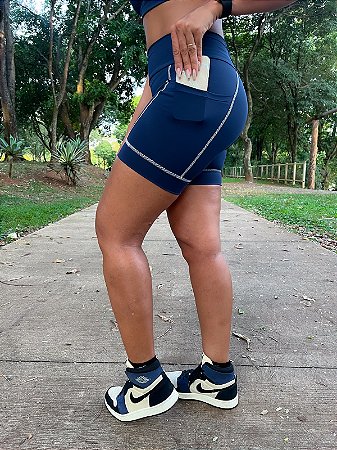 Short Corrida PP marinho com detalhes no branco com bolsos  – Porle
