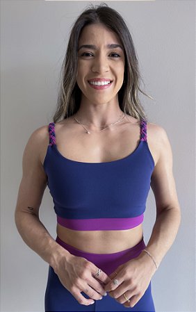 Top Ariana marinho com roxo Com Alça Tripla de Trança - Porle