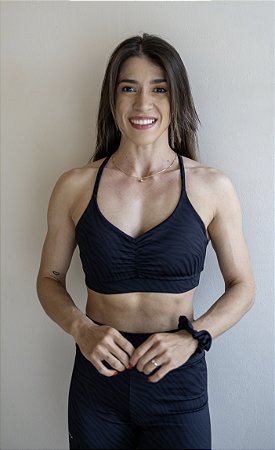 Top Sofia preto franzidinho costas aberta suplex de poliamida - PORLE