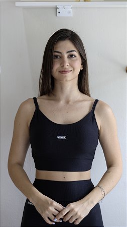 Top Íris preto trançado suplex de poliamida  - PORLE