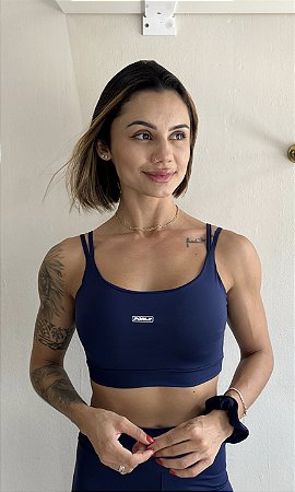 Top basic Serena alcinha dupla azul marinho suplex de poliamida - PORLE