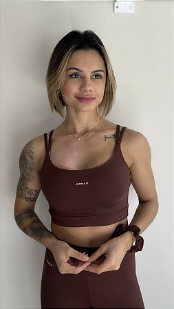 Top Serena alcinha dupla marrom suplex de poliamida - PORLE