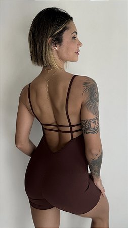 Macaquinho marrom decote costas suplex - PORLE