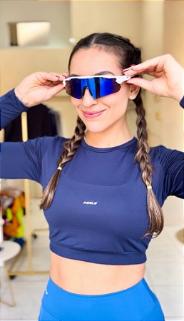 Cropped manga longa azul marinho dryfit com proteção UV50+  – PORLE