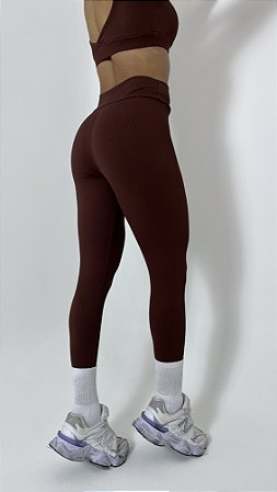 Legging café canelada suplex de poliamida – Porle