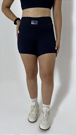 Short preto canelado suplex de poliamida – Porle