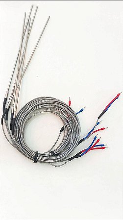 Termopar mineral tipo J 3x200 - Cabo malha inox 2 metros