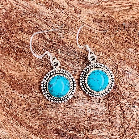 Brinco de gancho pedra turquesa