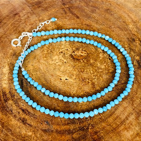 Colar de pedra natural Turquesa com extensor de prata