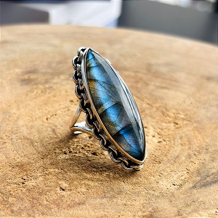 Anel Bali Corrente Pedra Labradorita Grande