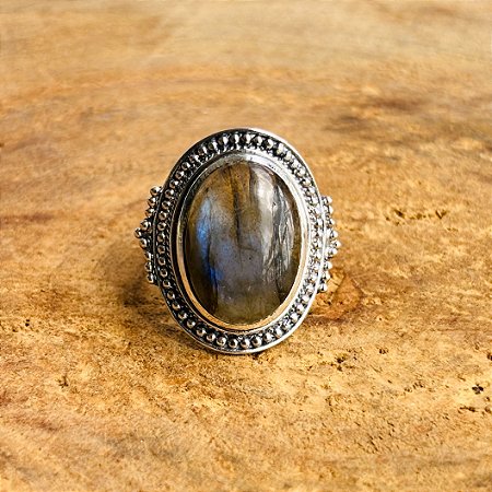 Anel Bali Pedra Labradorita Oval Média