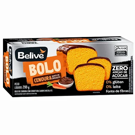 BELIVE - BOLO CENOURA COM COBERTURA CHOCOLATE ZERO 290G