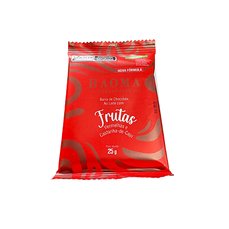 HAOMA - BARRA CHOCOLATE AO LEITE COM FRUTAS VERMELHAS E CASTANHA DE CAJU - 25G