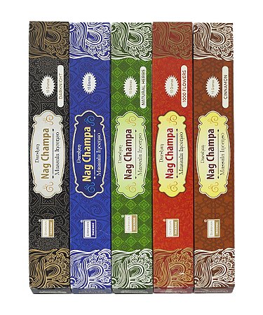 Incenso Nag Champa Massala kit com 5 aromas