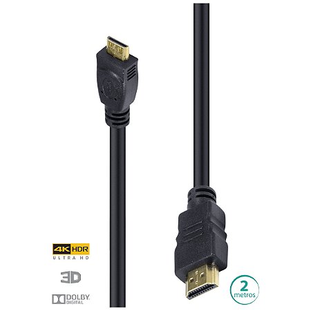 CABO HDMI 2.0 PARA MINI HDMI 4K ULTRA HD 3D CONEXÃO ETHERNET 2 METROS - H20MM-2