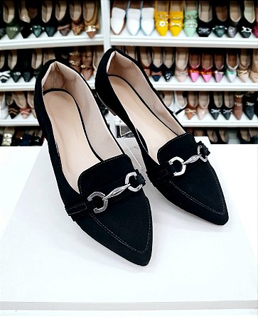 Mocassim bico fino Nobuck Preto